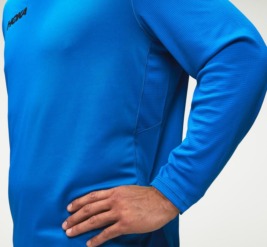 Hoka One One Top Herre - Performance Lang Sleeve - Blå - 543980ONP